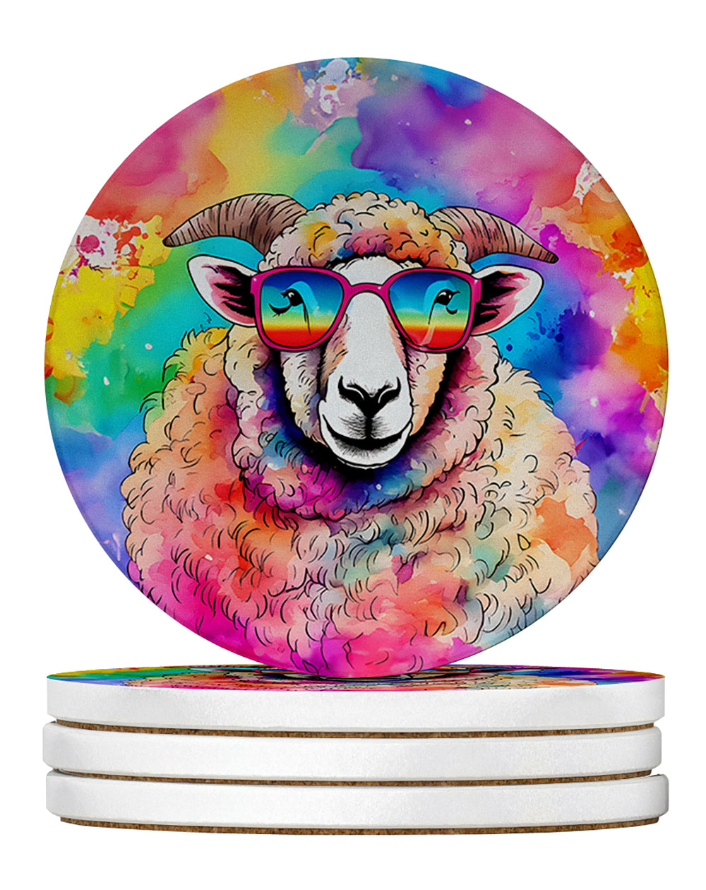 Hippie Animal Sheep Large Sandstone Coasters Pack of 4