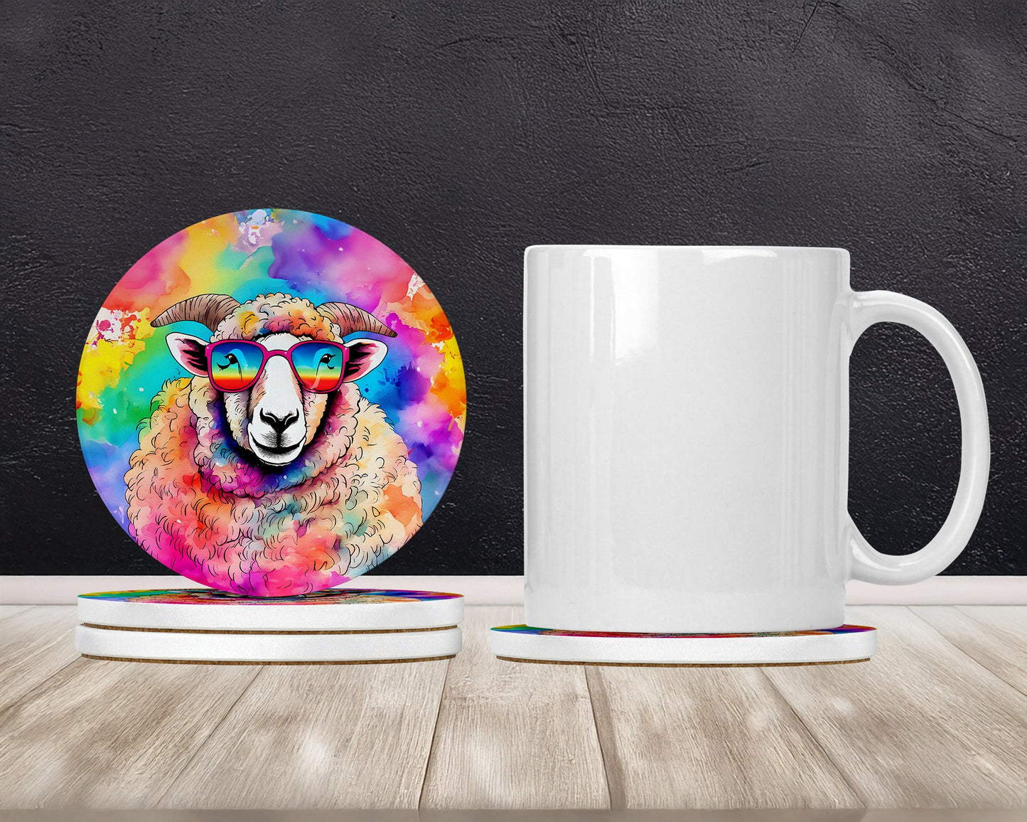 Hippie Animal Sheep Large Sandstone Coasters Pack of 4