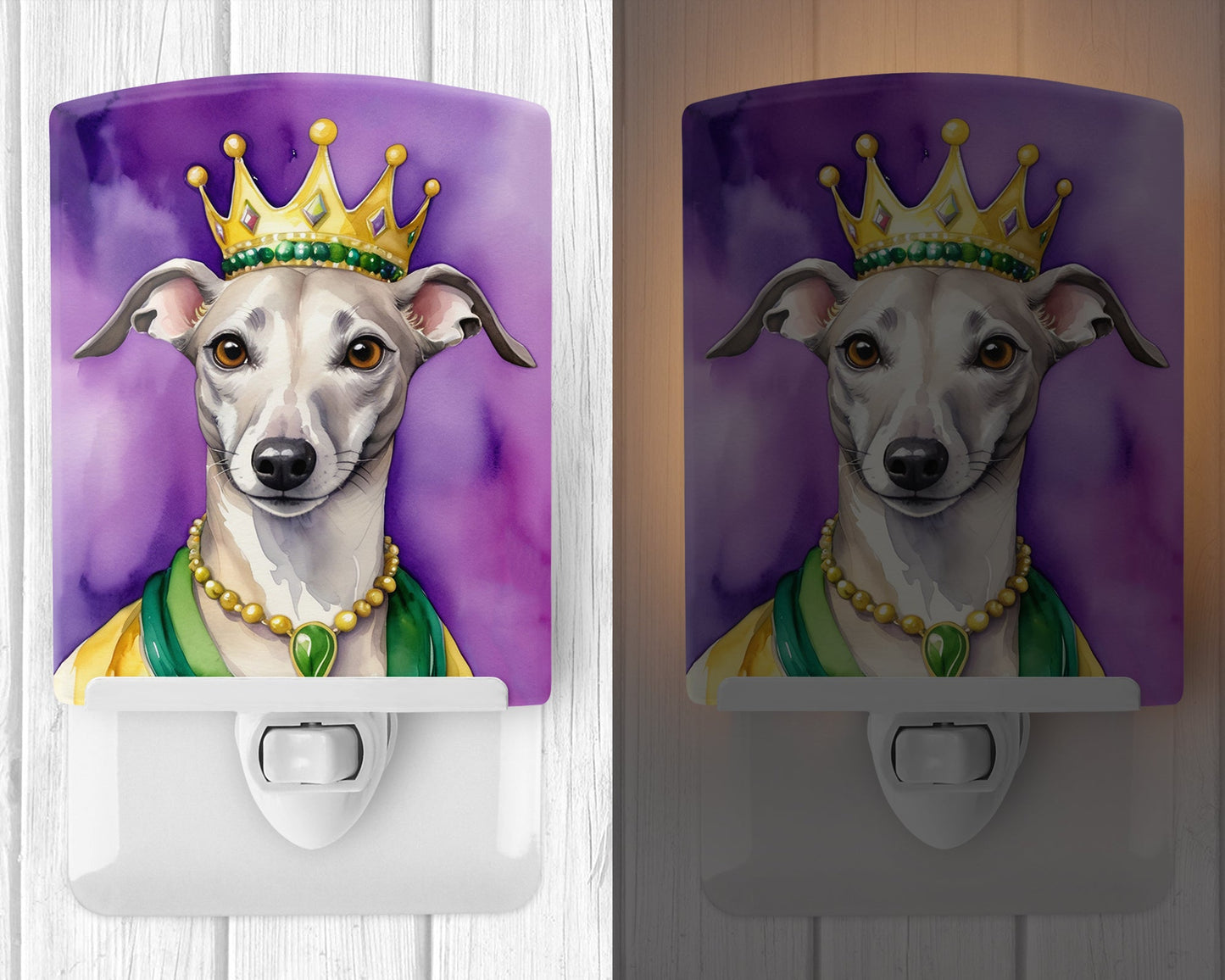 Dog night light with a royal crown and purple background