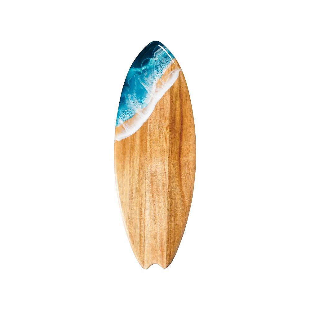 Resin-Accented Surfboard Shaped Charcuterie Boards
